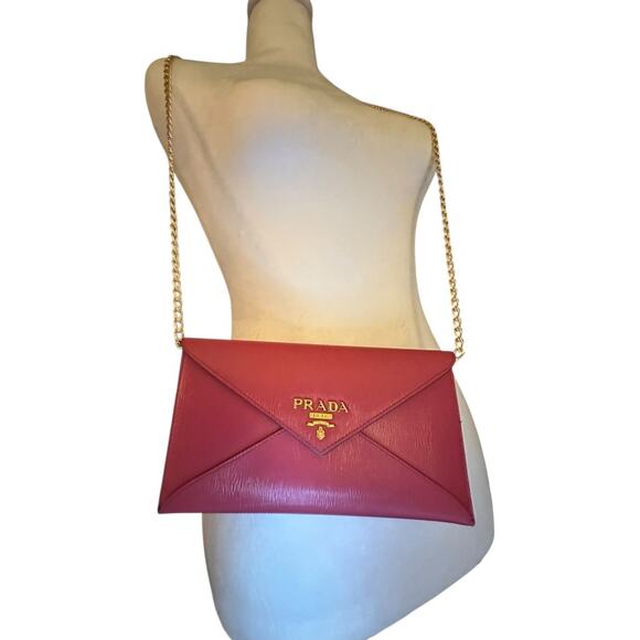 Prada Saffiano Pink Leather Envelope Clutch - Picture 1 of 14